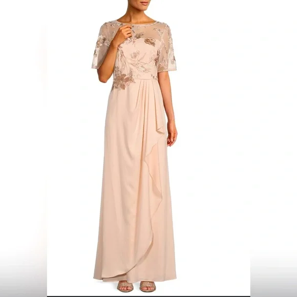 Adrianna Papell Embroidered Crepe Satin Gown, Joyful Blush, Size: 8 Adrianna Papell Embroidered Crepe Satin Gown, Joyful Blush, Size: 8
